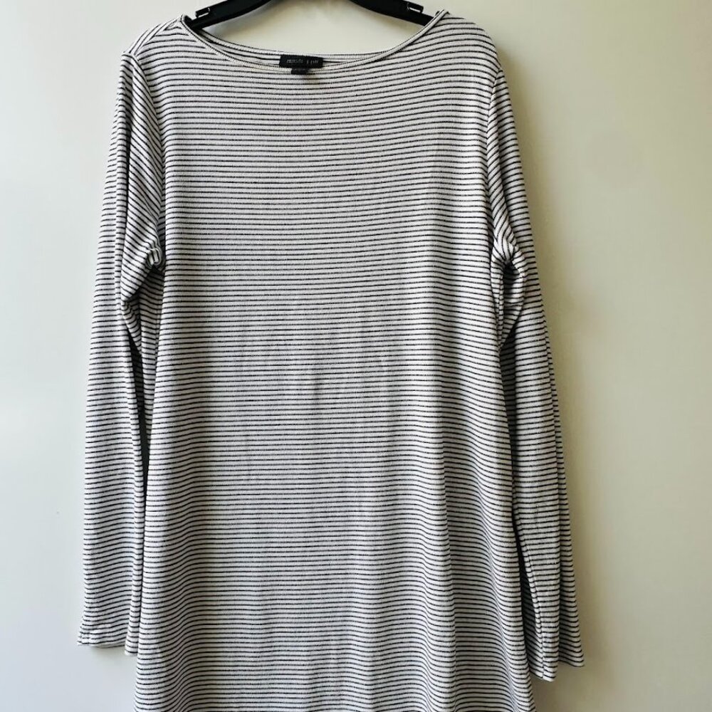 J.Jill Top Womens White Black Stripe Tunic Long Sleeve Wearever Collection Sz S